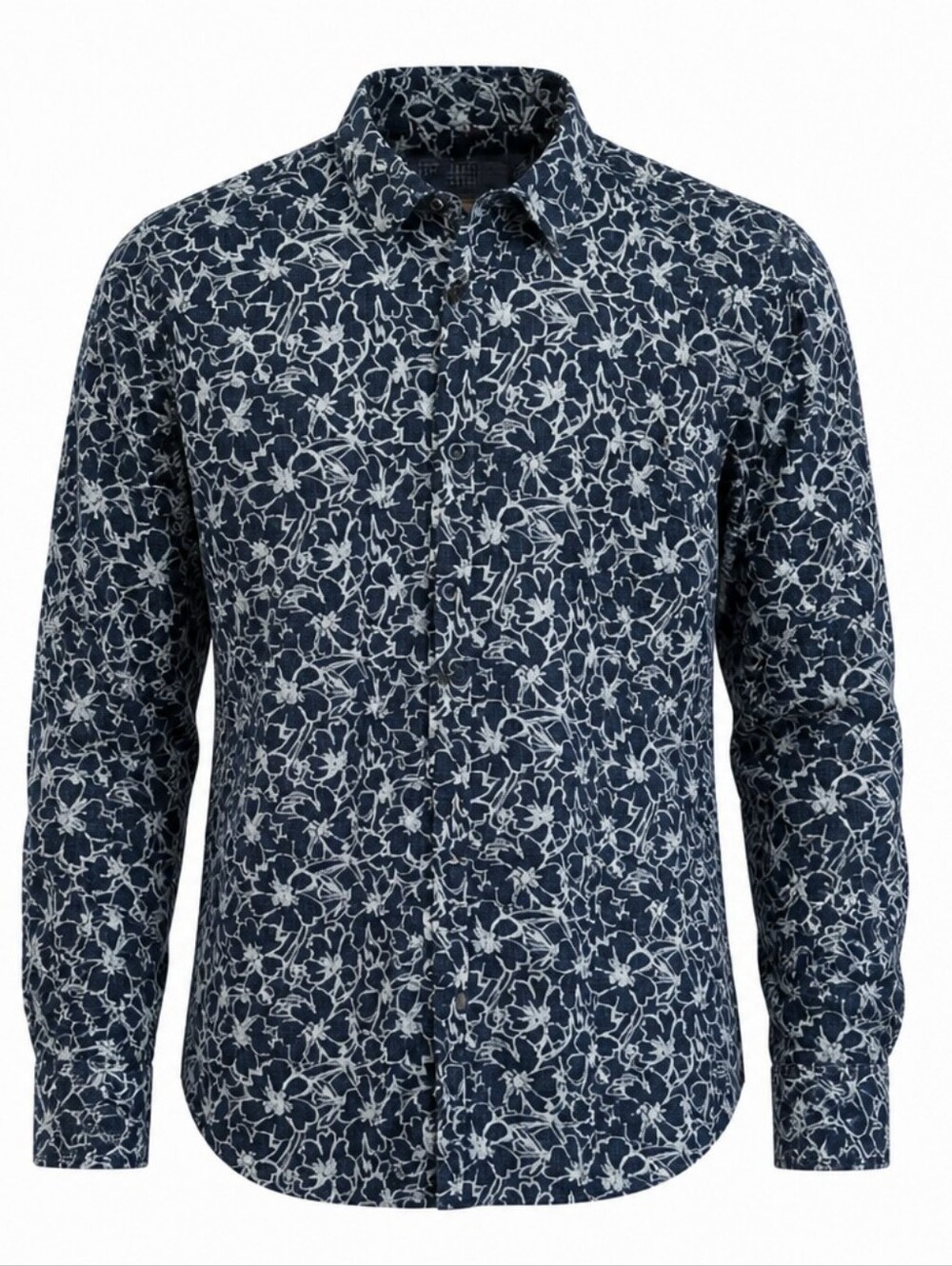 Vintage Itaia Men's Large Navy Floral Button-Down Shirt